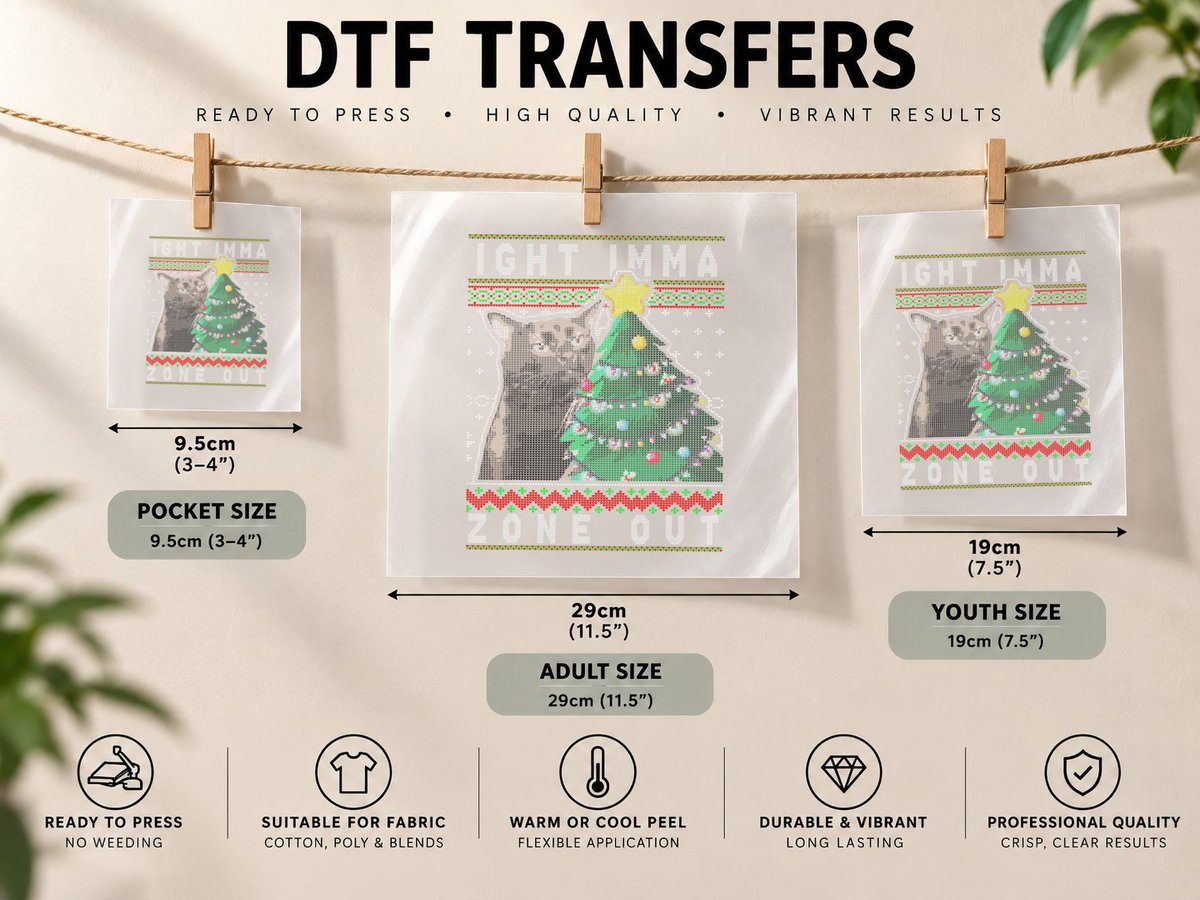 Ight Imma Zone Out Cat Staring Meme Ugly Christmas DTF Transfer Iron On