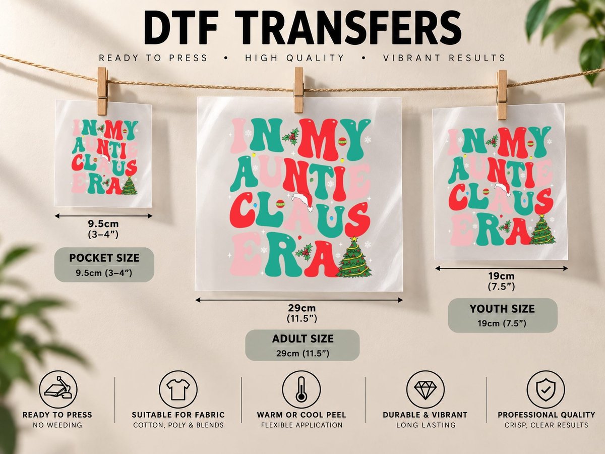 In My Auntie Claus Era Funny Christmas Aunt, Festive Wear DTF Transfer Iron On