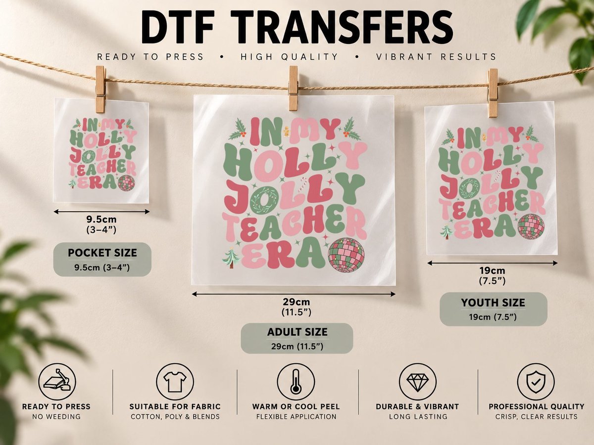 In My Holly Xmas Jolly Teacher Era Christmas Groovy Vibes DTF Transfer Iron On