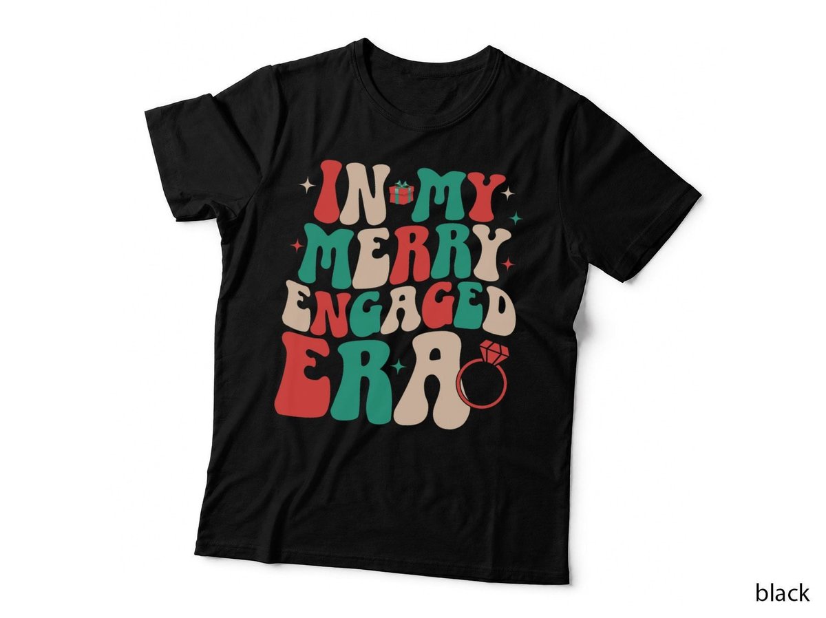 In My Merry Engaged Era Groovy Xmas Wedding Bride Christmas T-Shirt