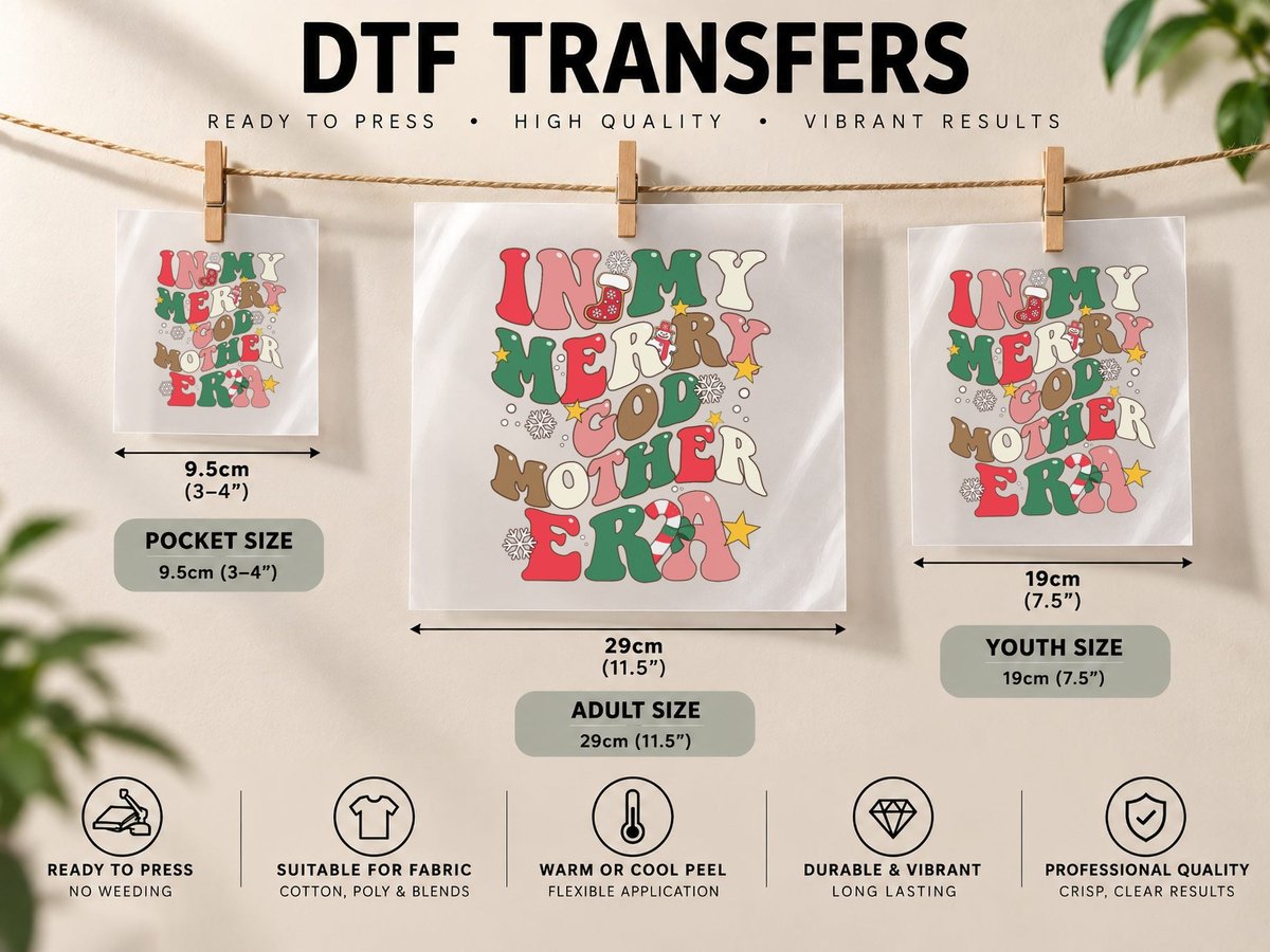 In My Merry Godmother Era Groovy Christmas Family Matching DTF Transfer Iron On