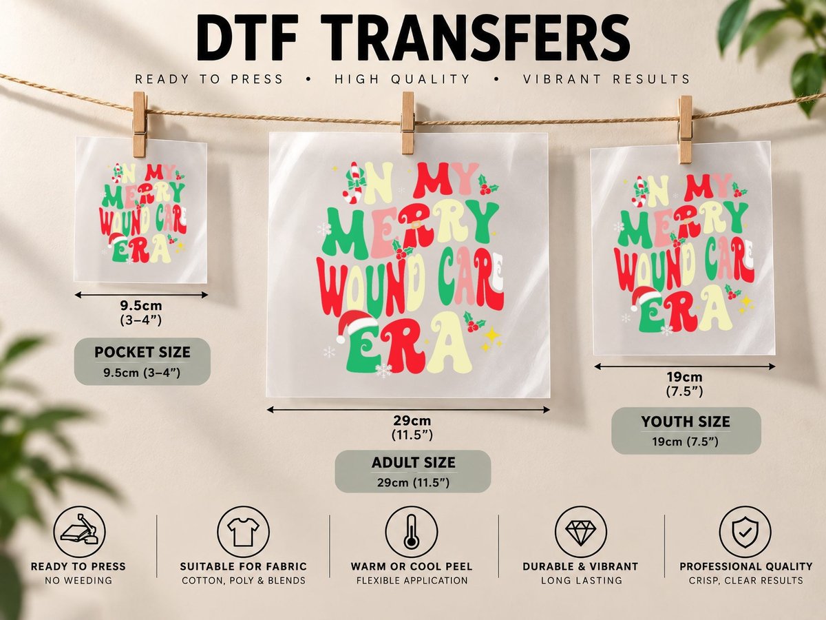 In My Merry Wound Care Era Christmas Retro Groovy Nurse DTF Transfer Iron On