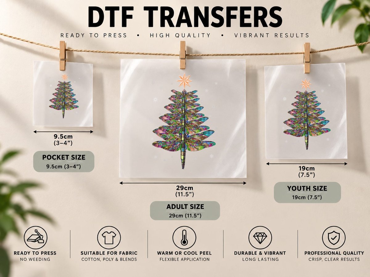 Insect Lover Xmas Dragonfly Christmas Tree DTF Transfer Iron On