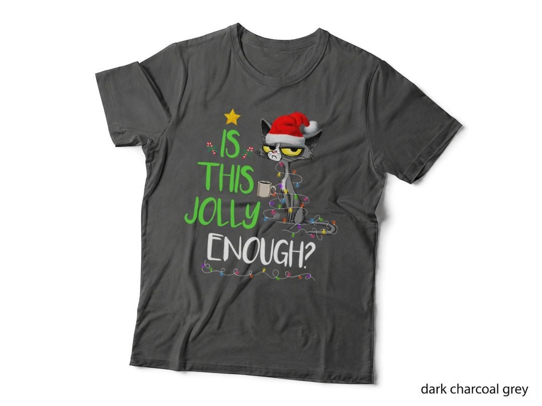 Is This Jolly Enough Black Cat Merry Christmas Tree Lights T-Shirt