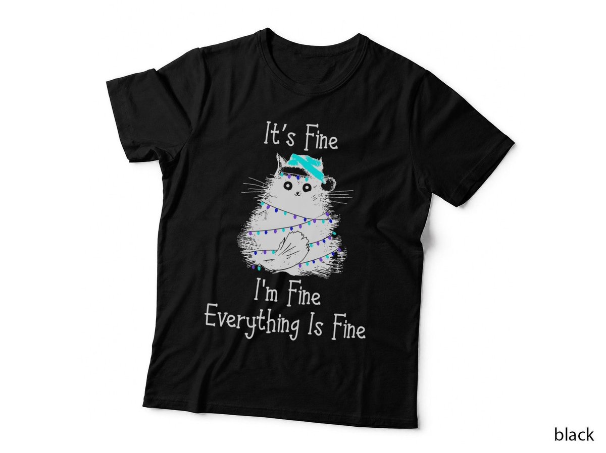 It's Fine Everything Is Fine Christmas Light Black Cat Gift T-Shirt