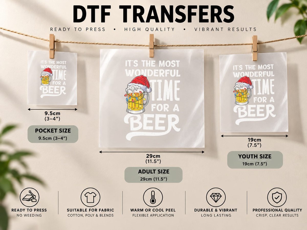 It's the Most Wonderful Time for a Beer Christmas Santa Hat DTF Transfer Iron On