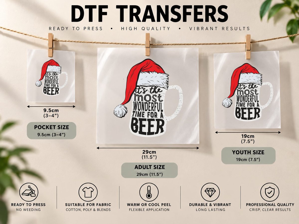 It's the Most Wonderful Time for a Beer Santa Hat Christmas DTF Transfer Iron On
