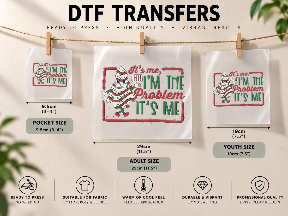 Its Me Hi I'm Problem Christmas Tree Cake DTF Transfer Iron On