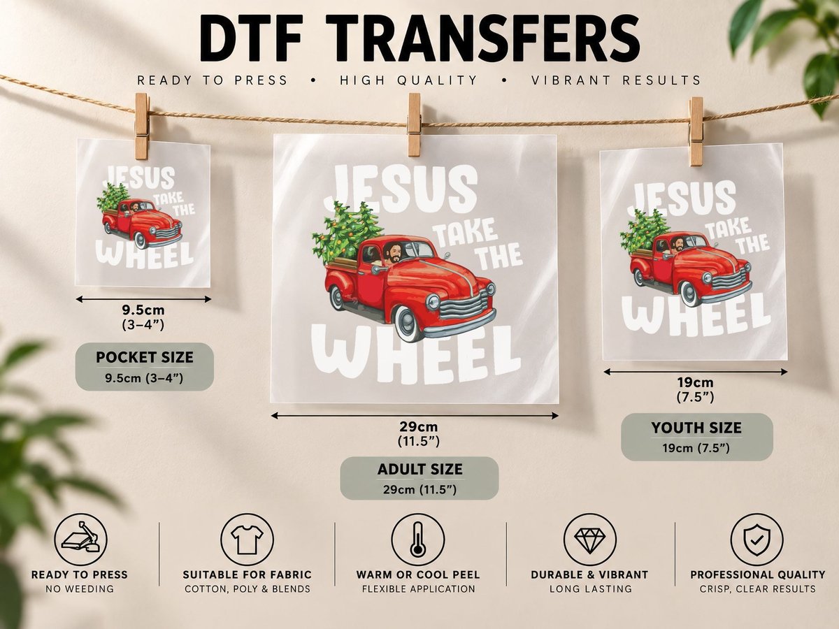 Jesus Christ Take the Wheel Red Truck Christmas Christian DTF Transfer Iron On