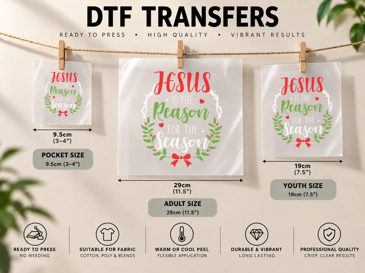 Jesus Is the Reason for the Season Christian Christmas DTF Transfer Iron On