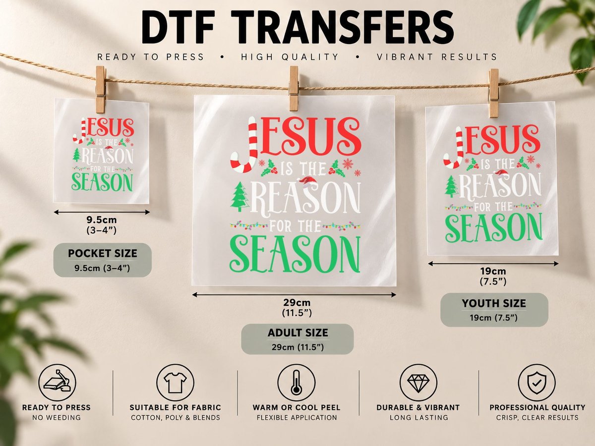 Jesus Is the Reason for the Season Christmas Xmas DTF Transfer Iron On