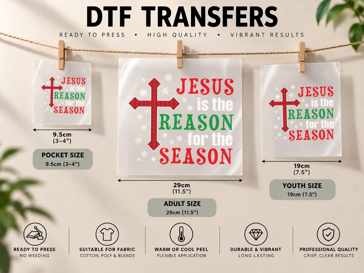 Jesus Is the Reason for the Season Holiday Christmas DTF Transfer Iron On
