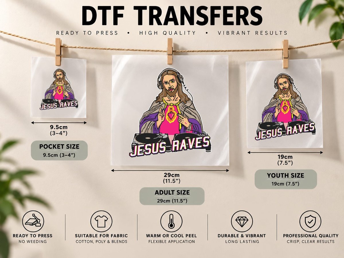 Jesus Raves Christmas EDM Music X-Mas Party Christian DJ DTF Transfer Iron On