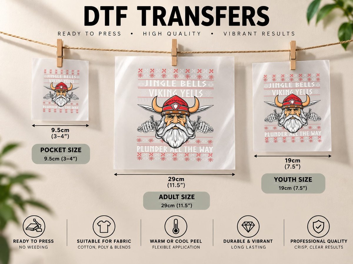 Jingle Bells Viking Yells Plunder All the Way Viking Xmas DTF Transfer Iron On