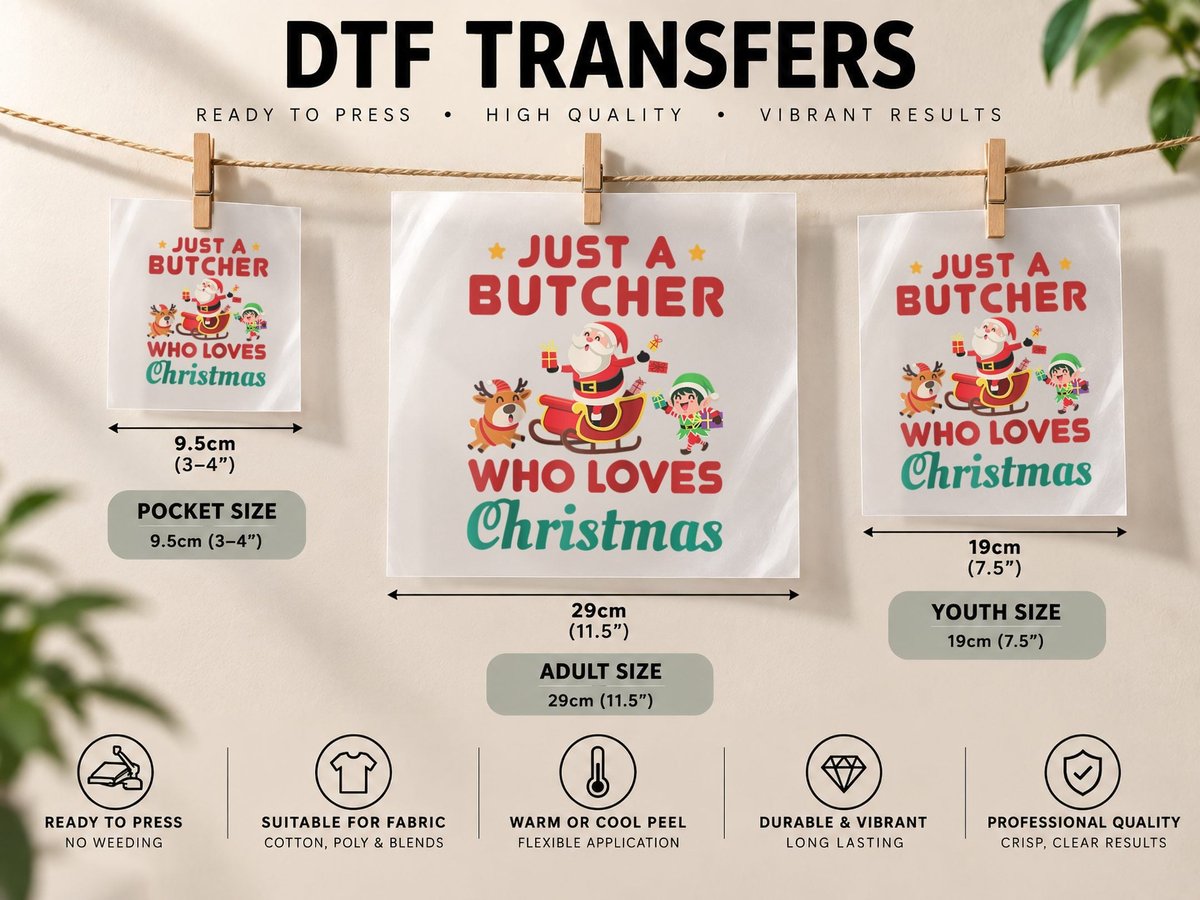 Just a Butcher Who Loves Christmas Cute Holiday Xmas DTF Transfer Iron On