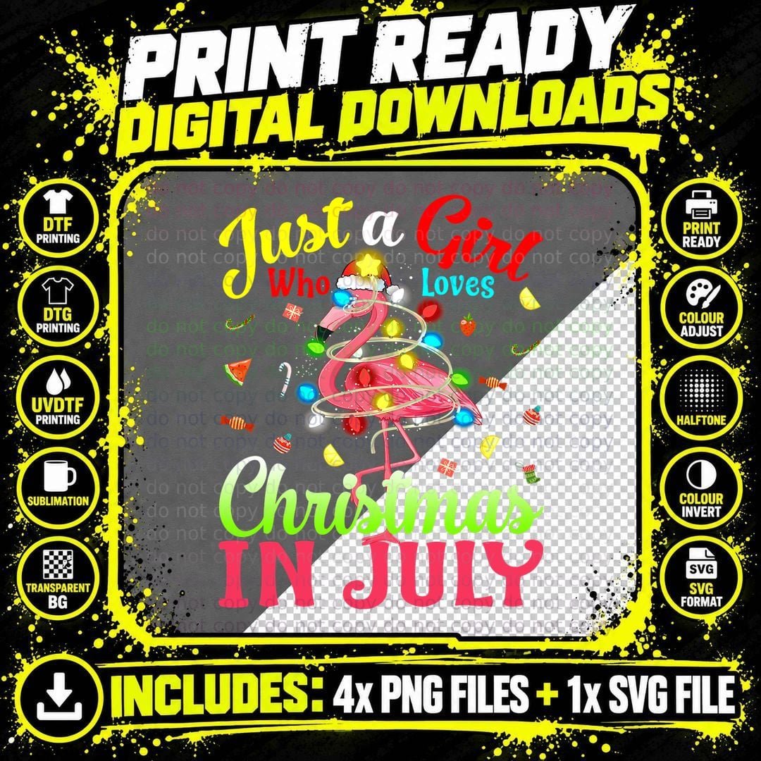 Just a Girl Who Loves Christmas in July Flamingo T-Shirt Png SVG Digital Bundle
