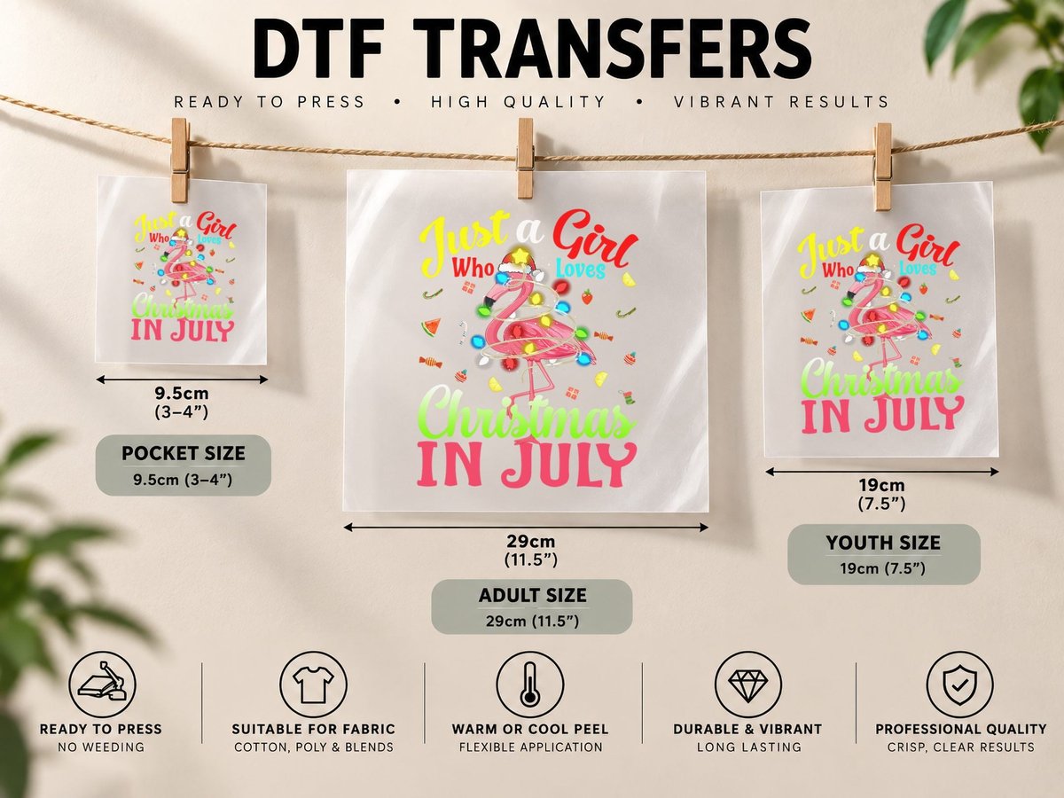 Just a Girl Who Loves Christmas in July Flamingo DTF Transfer Iron On