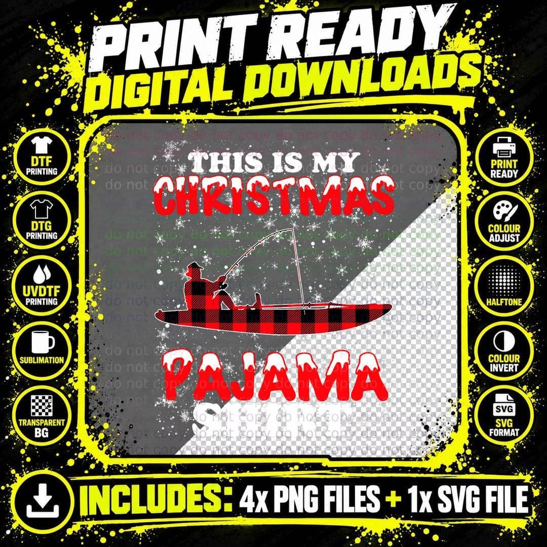 Kayaking This Is My Christmas Pajama Kayak Fishing Png SVG Digital Bundle