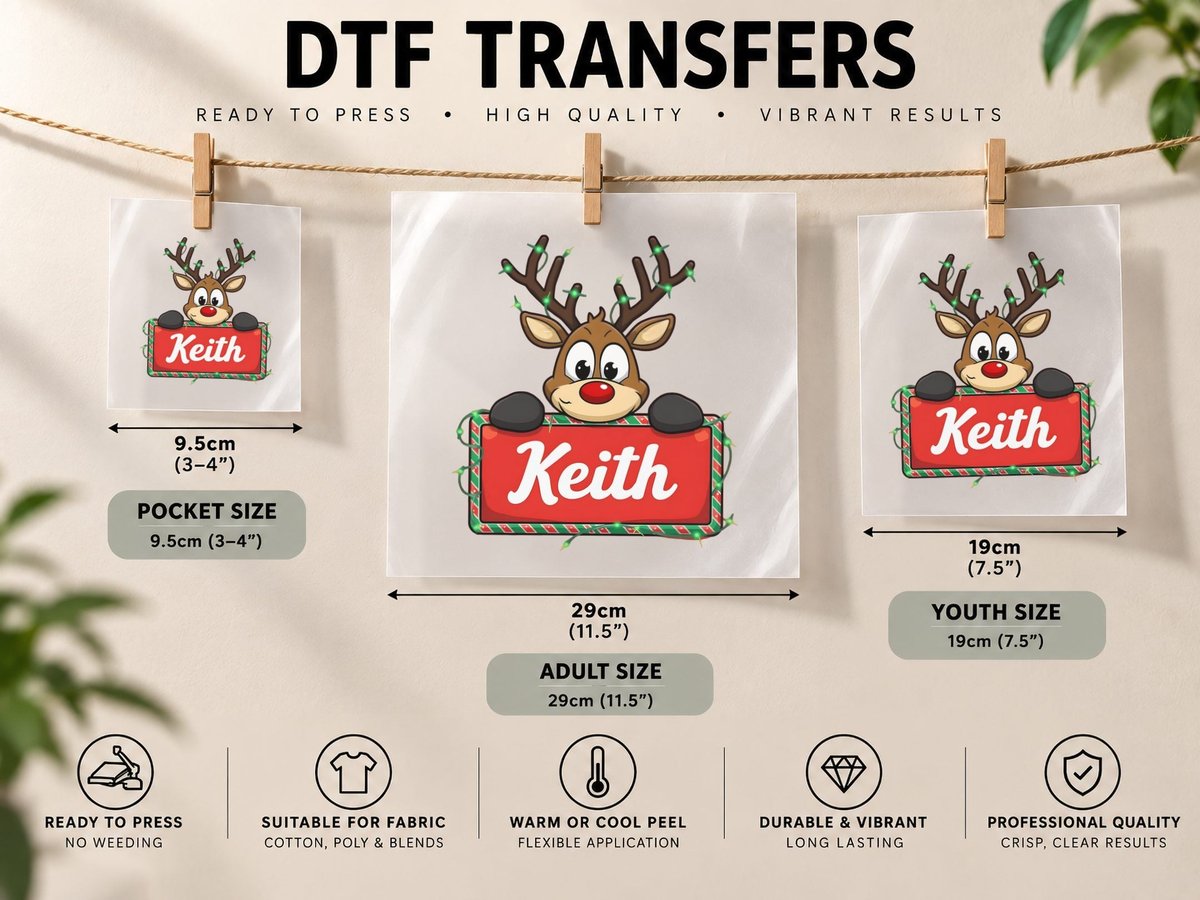 Keith Custom Reindeer Peeking Christmas Lights Happy Kids DTF Transfer Iron On
