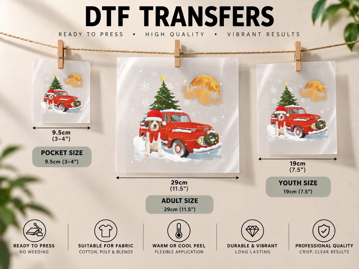 Kooikerhondje Vintage Wagon Red Truck Christmas Tree DTF Transfer Iron On