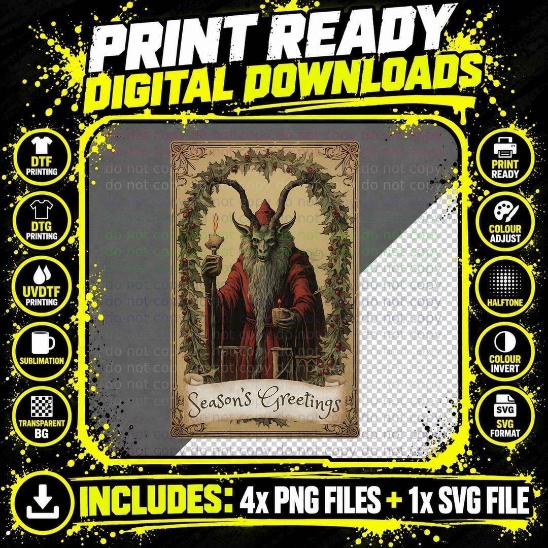 Krampus Tarot Card Design Christmas Season Evil Pajama Png SVG Digital Bundle