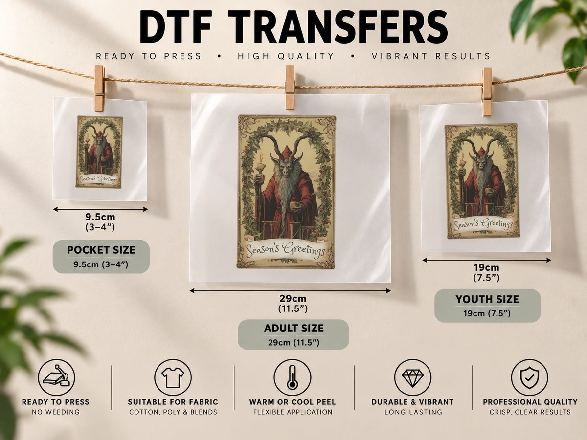 Krampus Tarot Card Design Christmas Season Evil Pajama Xmas DTF Transfer Iron On