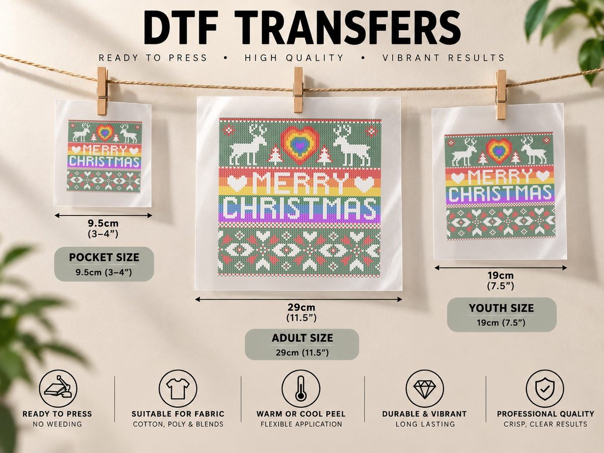 LGBT Ugly Christmas Lesbian Gay Flag Heart DTF Transfer Iron On