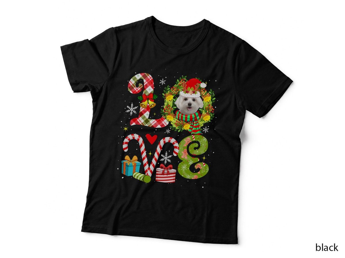 LOVE Christmas Maltese Wearing Santa Hat Dog Owner Lover T-Shirt