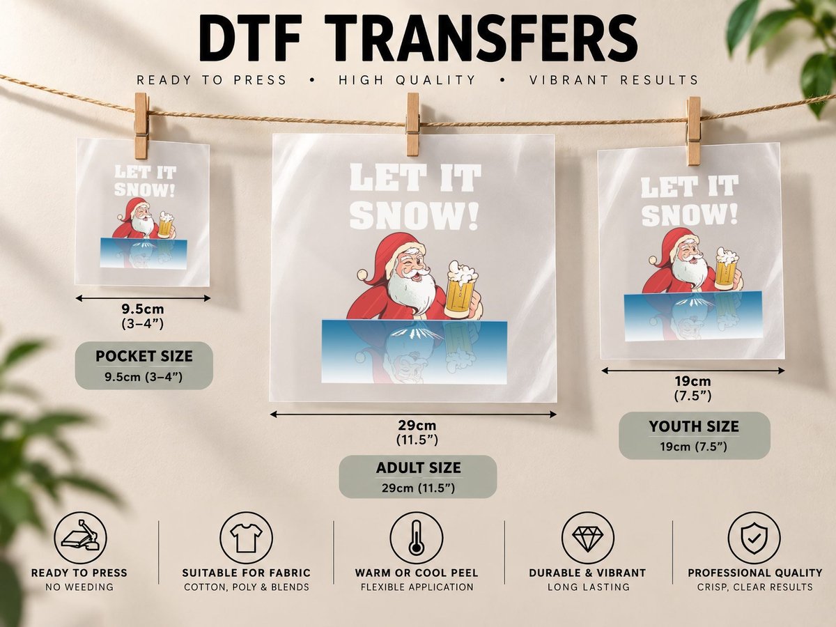 Let It Snow Cocaine Santa White Christmas Gift Adult DTF Transfer Iron On