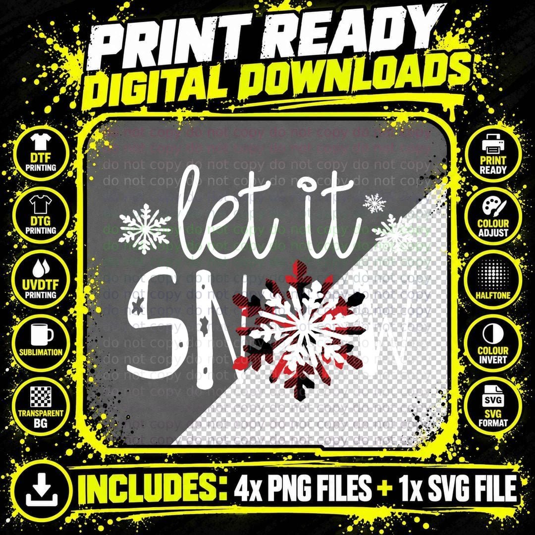 Let It Snow Cute Christmas Winter Buffalo Plaid Png SVG Digital Bundle