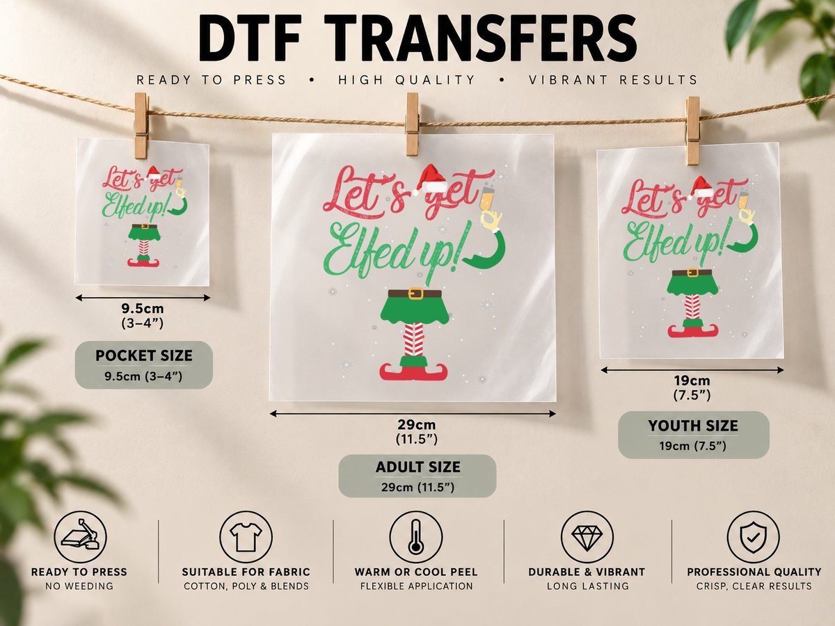 Let's Get Elfed up Funny Drinking Christmas Gift DTF Transfer Iron On