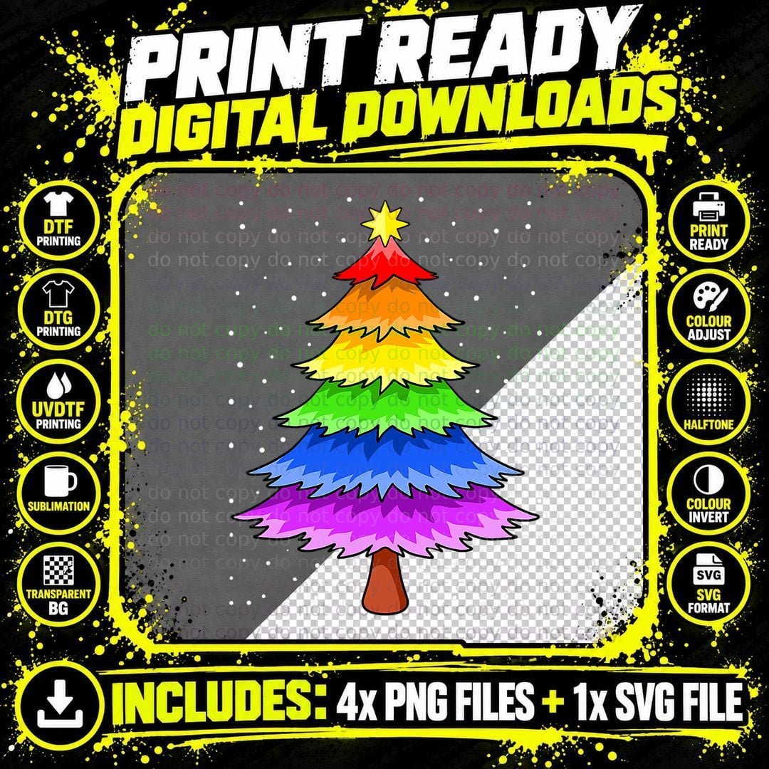 Lgbt-Q Pride Christmas Tree Pajama Cool Rainbow Flag Png SVG Digital Bundle