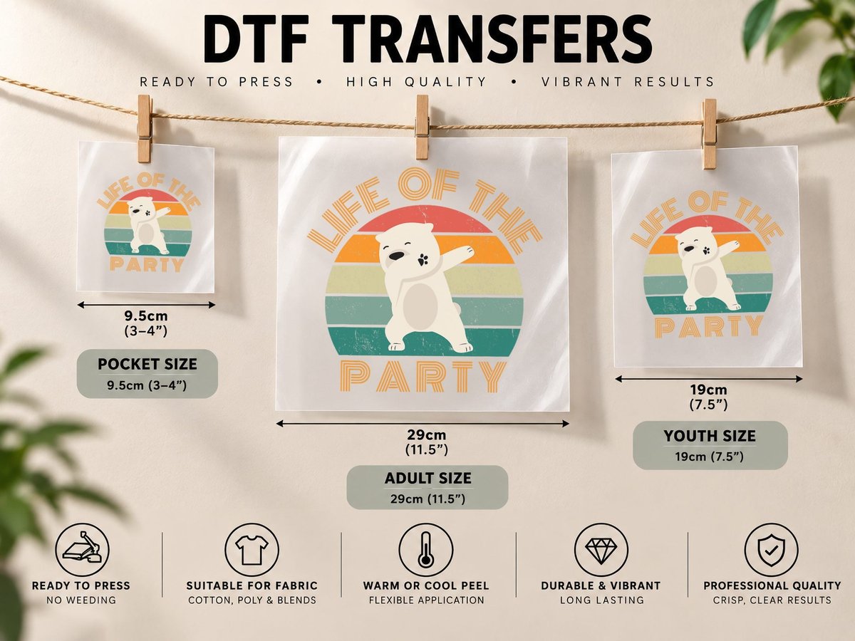 Life of the Party, Dabbing Polar Bear, Birthday, Christmas DTF Transfer Iron On