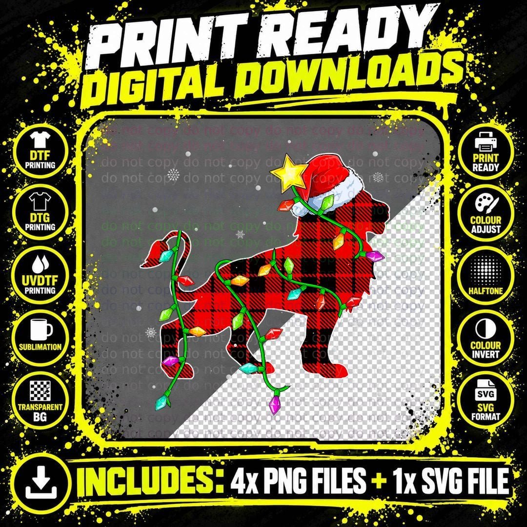 Lion Lover Christmas Funny Santa Hat Xmas Lights Png SVG Digital Bundle