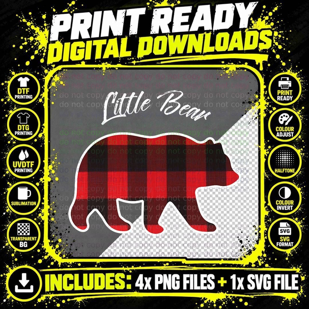 Little Bear Matching Family Christmas Red Plaid Pajama Png SVG Digital Bundle