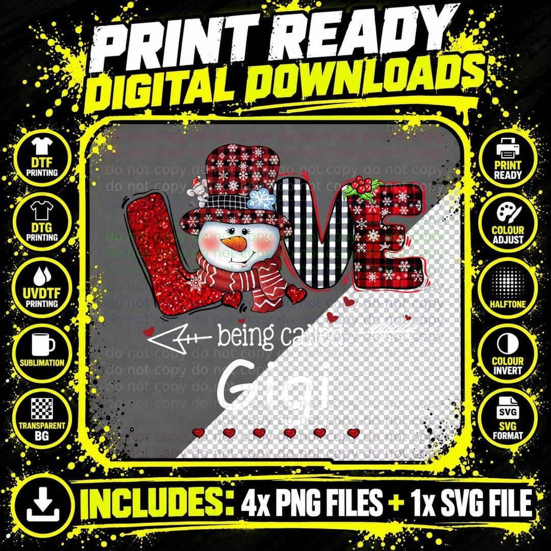 Love Being Called Gigi Snowman Christmas Red Plaid Png SVG Digital Bundle