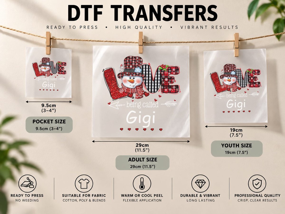 Love Being Called Gigi Snowman Christmas Red Plaid DTF Transfer Iron On