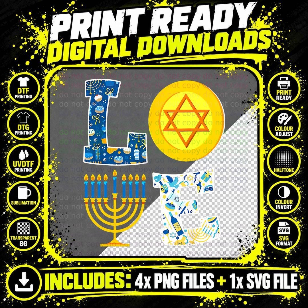 Love Hanukkah Christmas Chanukah Menorah Pajama Matching Png SVG Digital Bundle