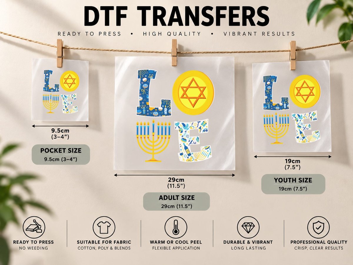 Love Hanukkah Christmas Chanukah Menorah Pajama Matching DTF Transfer Iron On