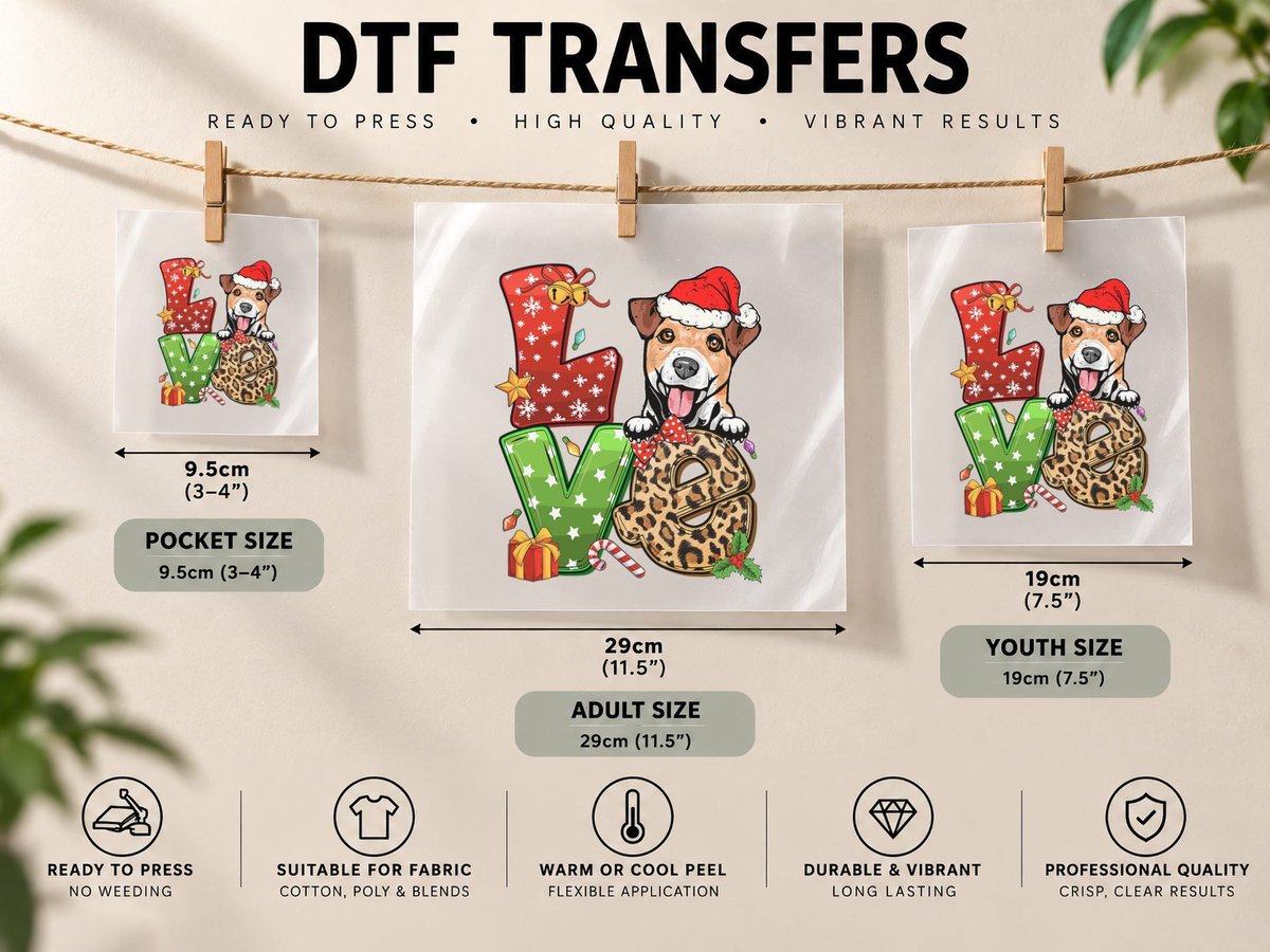 Love Jack Russell Terrier Christmas Tree Lights Dog Lover DTF Transfer Iron On