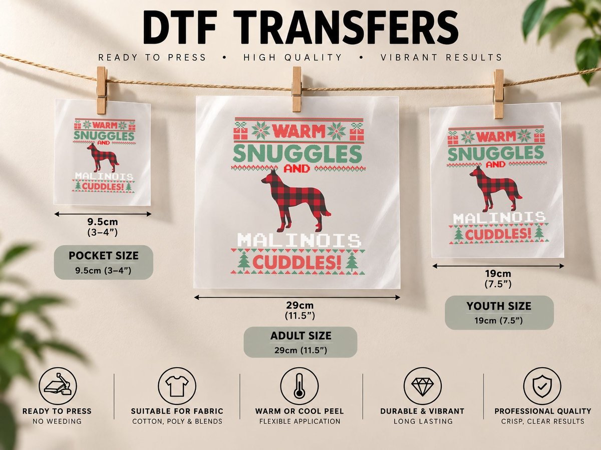 Malinois Dog Christmas Pajama Ugly Christmas DTF Transfer Iron On