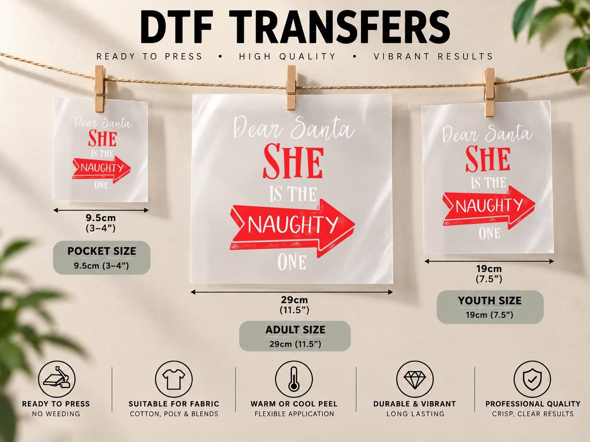 Matching Christmas Outfit for Couples She's the Naughty One DTF Transfer Iron On