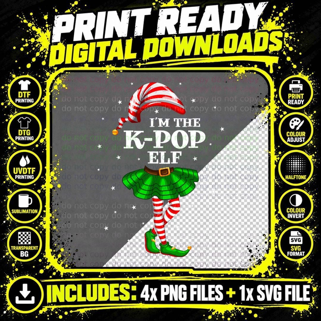 Matching Family Group I'm the K-Pop Elf Christmas T-Shirt Png SVG Digital Bundle