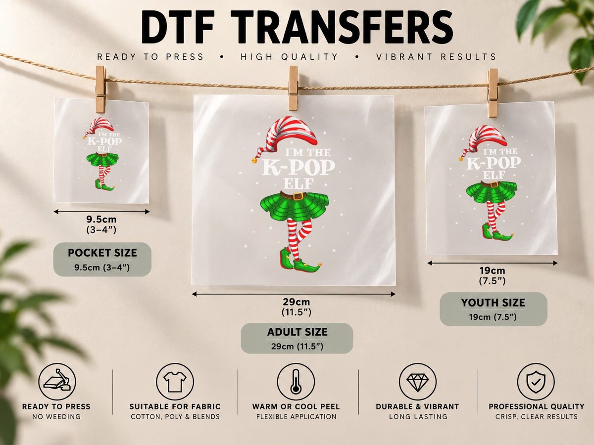 Matching Family Group I'm the K-Pop Elf Christmas DTF Transfer Iron On