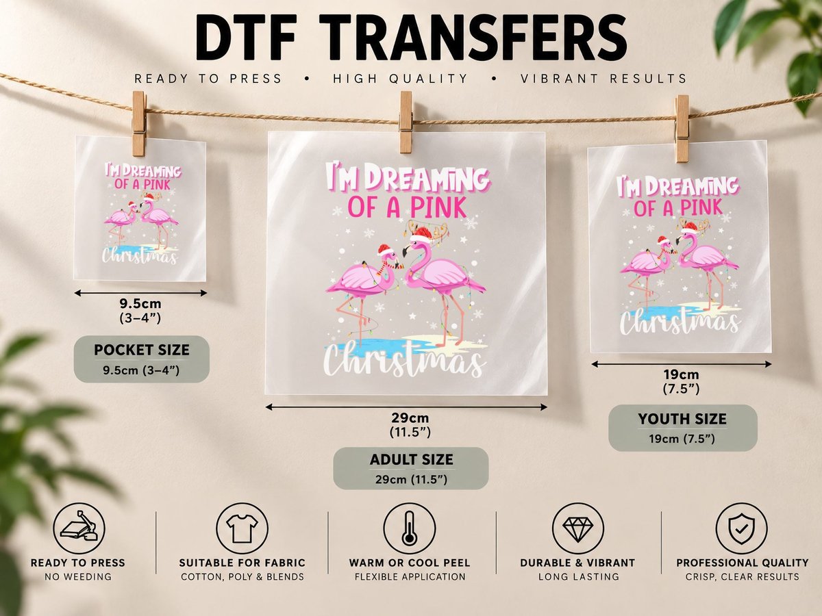 Matching Family I'm Dreaming of a Pink Christmas Flamingo DTF Transfer Iron On