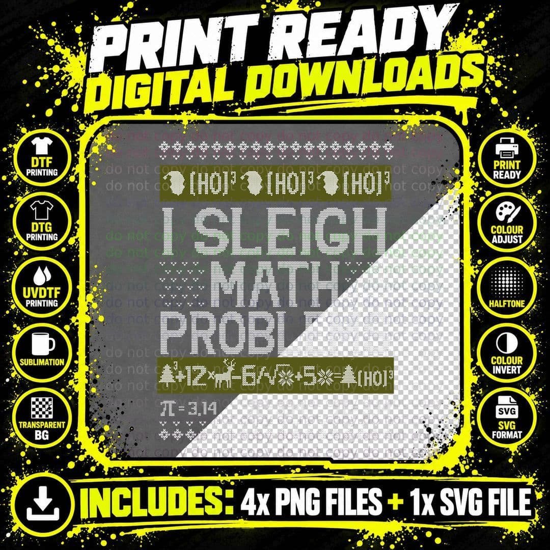 Math Teacher I Sleigh Math Problems Christmas Ugly Png SVG Digital Bundle