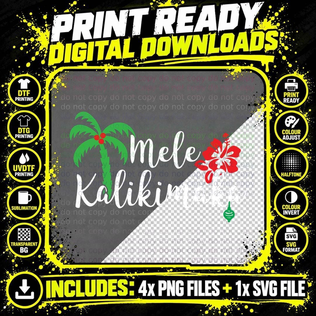 Mele Kalikimaka Hawaiian Merry Christmas Pullover Hoodie Png SVG Digital Bundle