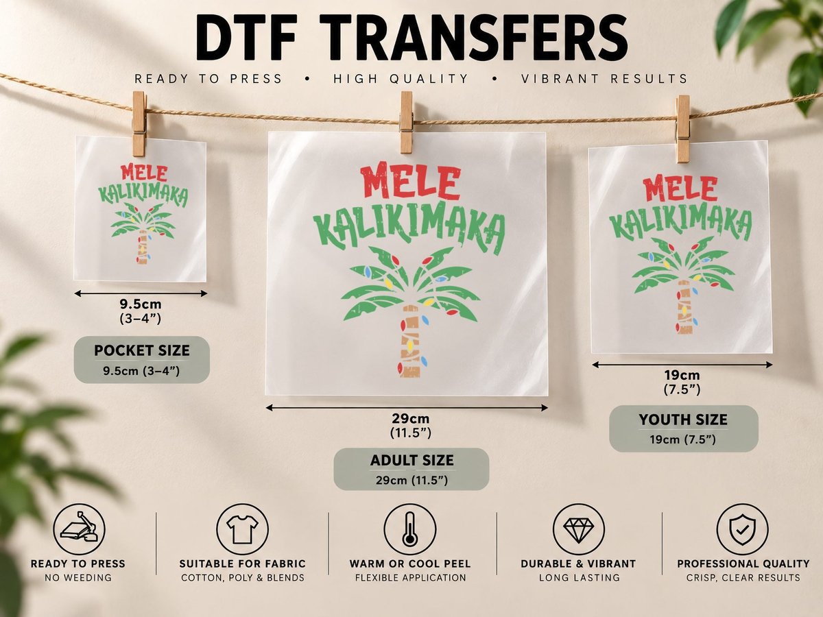 Mele Kalikimaka Palm Tree Hawaiian Christmas in July DTF Transfer Iron On