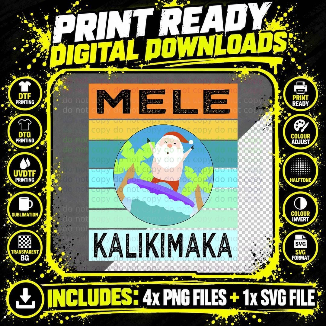 Mele Kalikimaka Shirt Hawaiian Christmas Santa Ugly Png SVG Digital Bundle