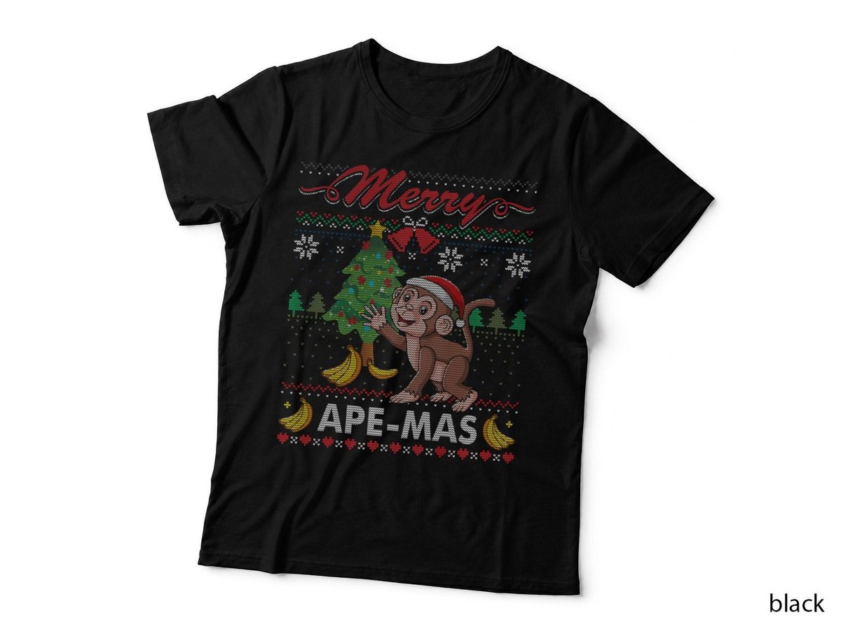 Merry Ape-Mas Monkey Banana Ugly Christmas Sweater, Ugly Christmas T-Shirt